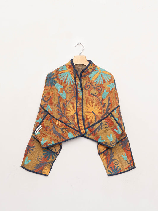 The Kaira Cropped Suzani Quilted Kantha Jacket