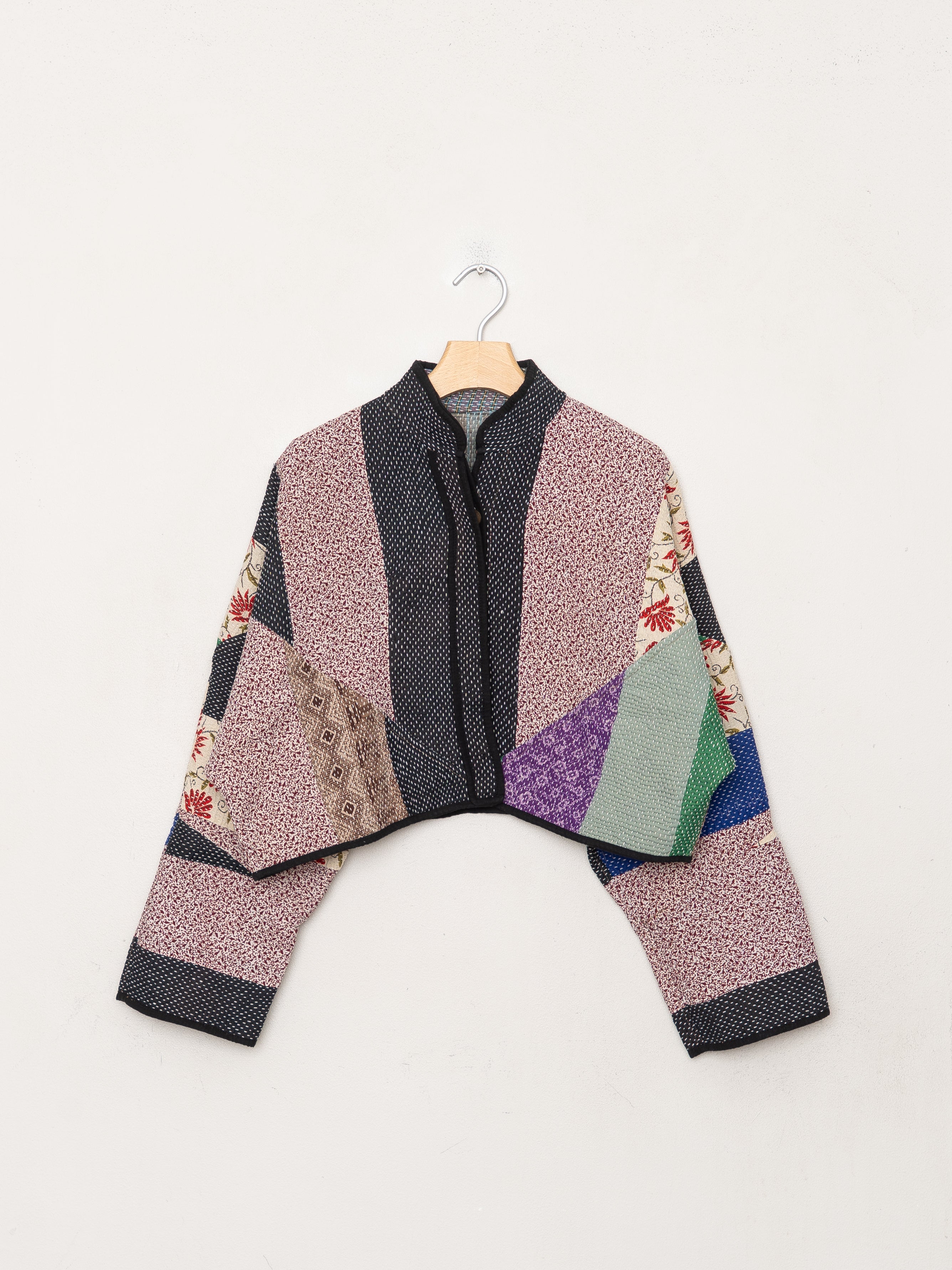 The Kaira Cropped Quilted Patchwork Kantha Jacket