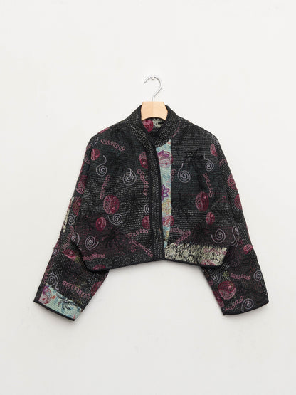 The Kaira Cropped Suzani Quilted Kantha Jacket