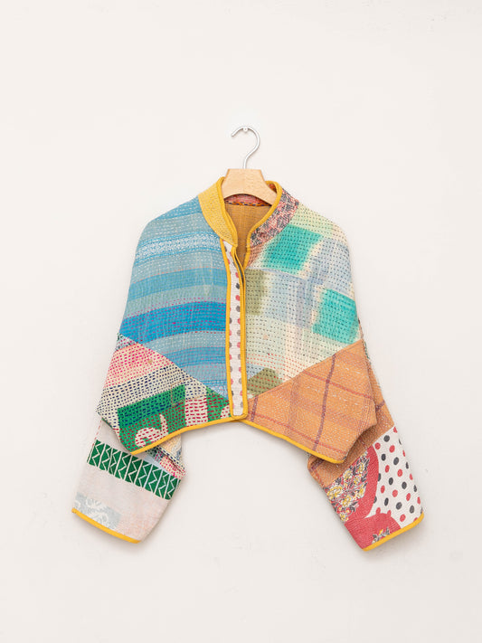 The Kaira Cropped Quilted Patchwork Kantha Jacket