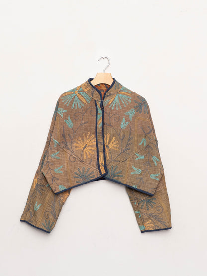 The Kaira Cropped Suzani Quilted Kantha Jacket