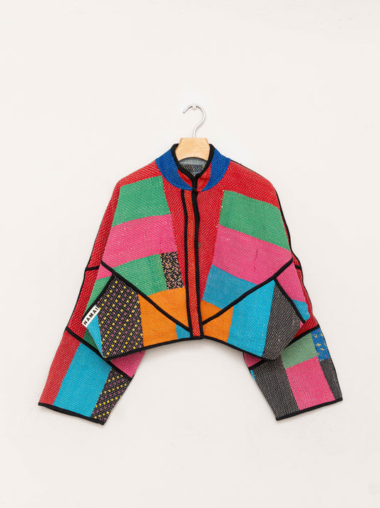 The Kaira Cropped Quilted Patchwork Kantha Jacket