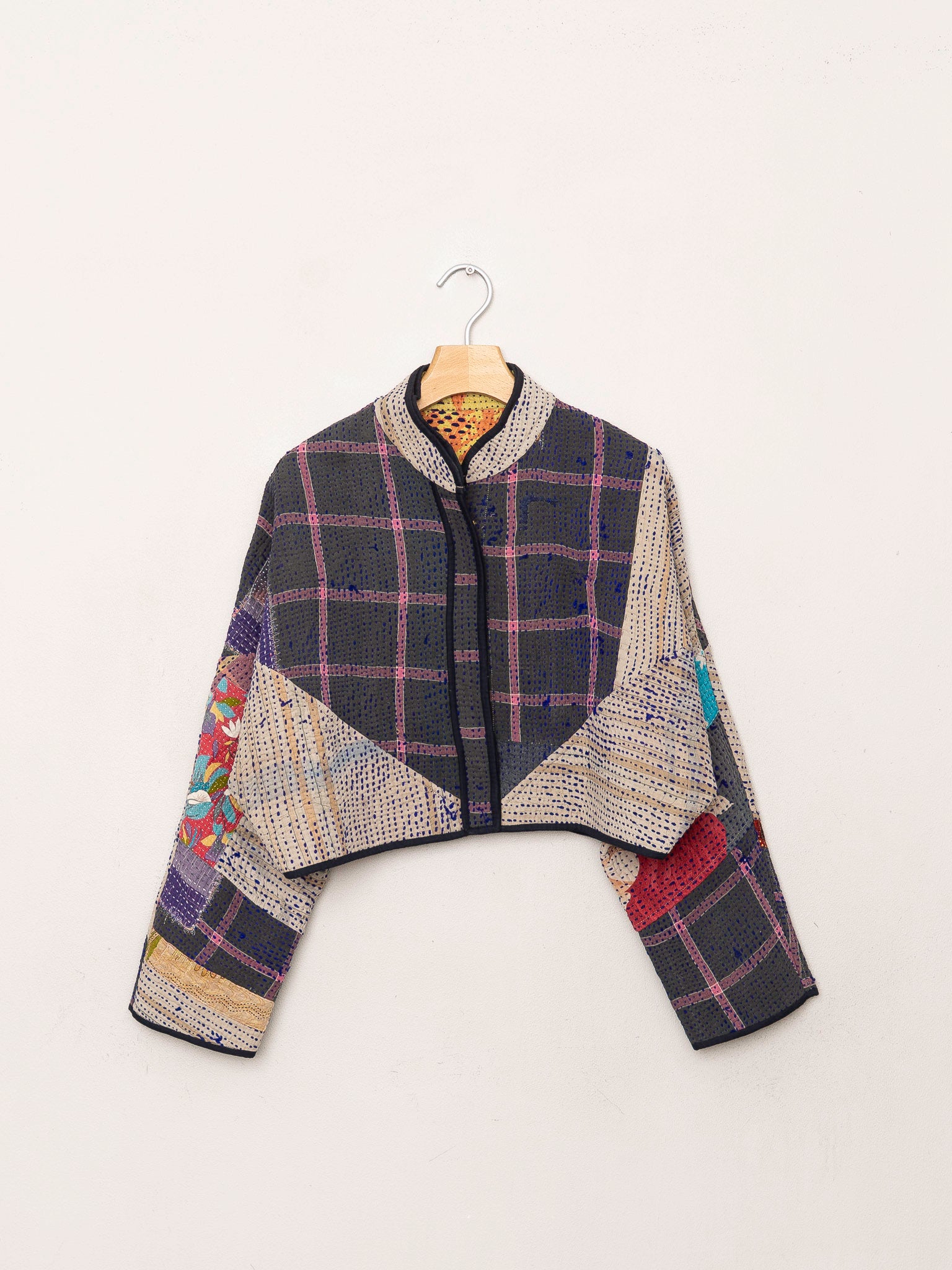 The Kaira Cropped Quilted Patchwork Kantha Jacket