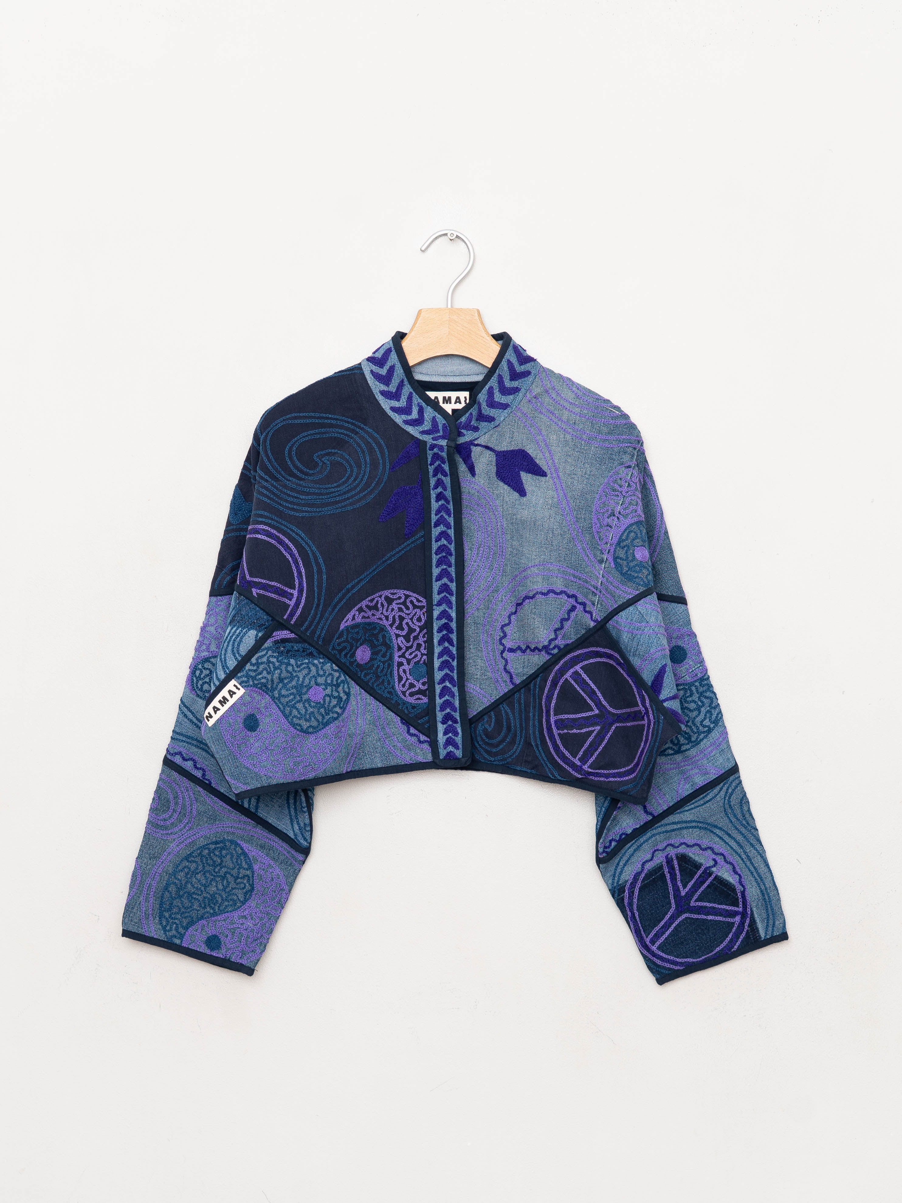 The Kaira Cropped Denim Suzani Jacket - Medium