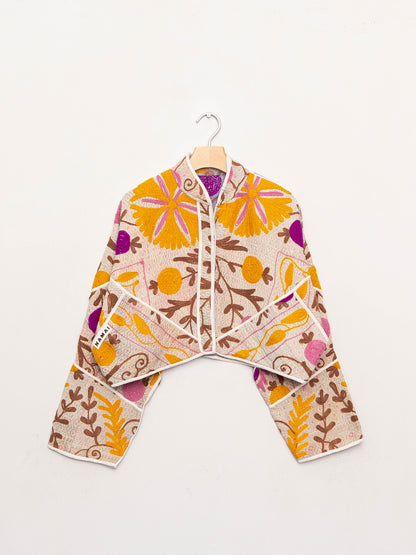 The Kaira Cropped Suzani Quilted Kantha Jacket