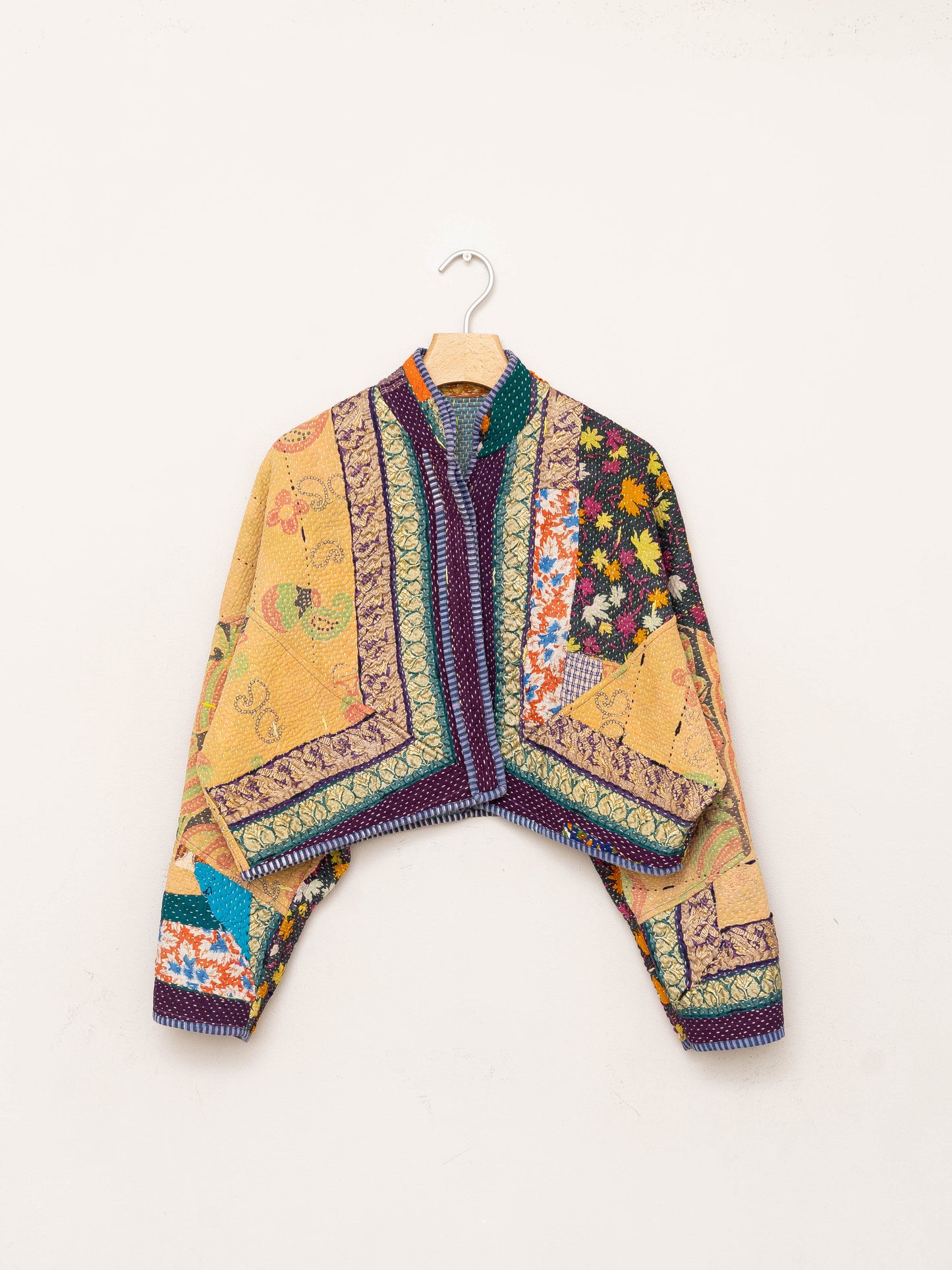 The Kaira Cropped Quilted Patchwork Kantha Jacket