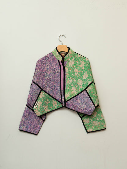 The Kaira Cropped Quilted Patchwork Kantha Jacket