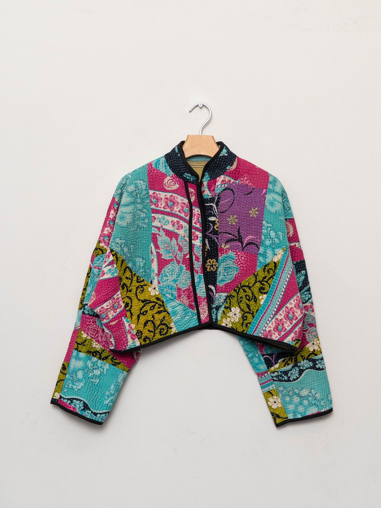 The Kaira Cropped Quilted Patchwork Kantha Jacket