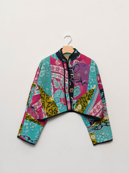 The Kaira Cropped Quilted Patchwork Kantha Jacket