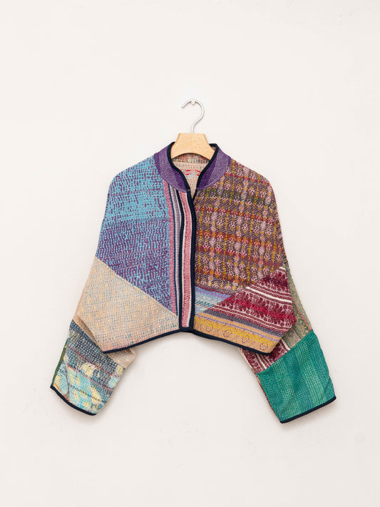 The Kaira Cropped Quilted Patchwork Kantha Jacket