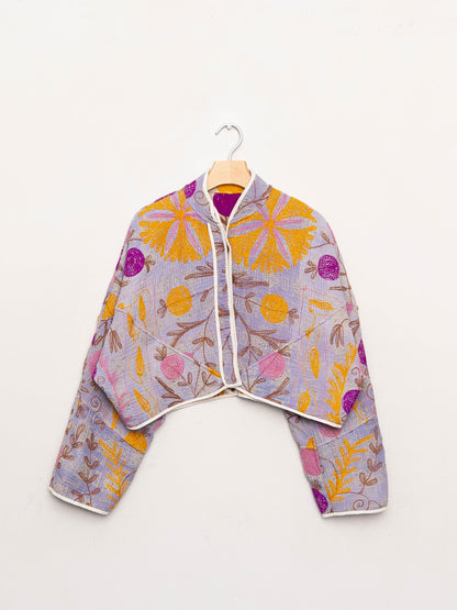 The Kaira Cropped Suzani Quilted Kantha Jacket