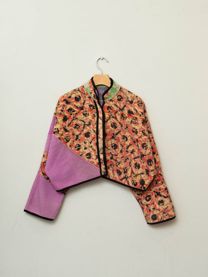 The Kaira Cropped Quilted Patchwork Kantha Jacket