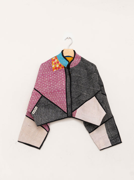 The Kaira Cropped Quilted Patchwork Kantha Jacket