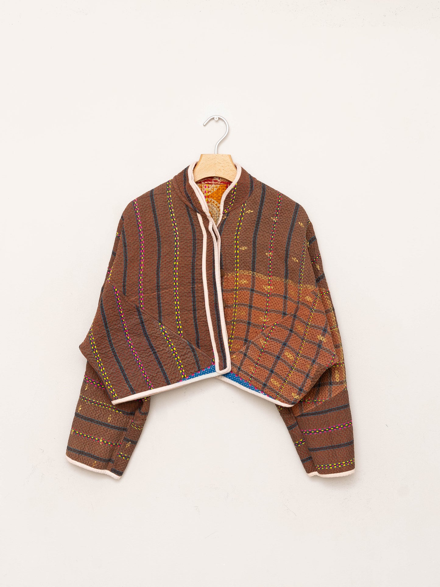 The Kaira Cropped Quilted Patchwork Kantha Jacket