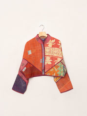 The Kaira Cropped Quilted Patchwork Kantha Jacket