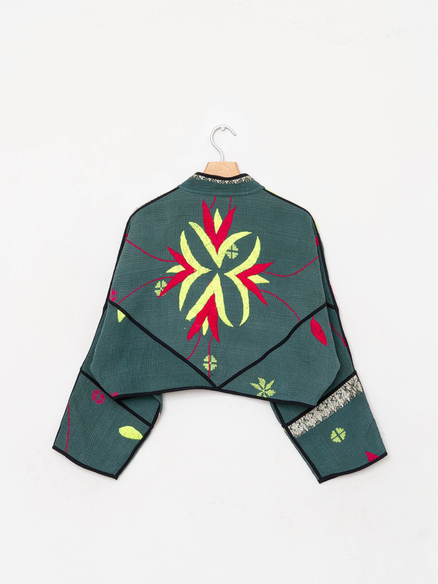 The Kaira Cropped Quilted Patchwork Kantha Jacket