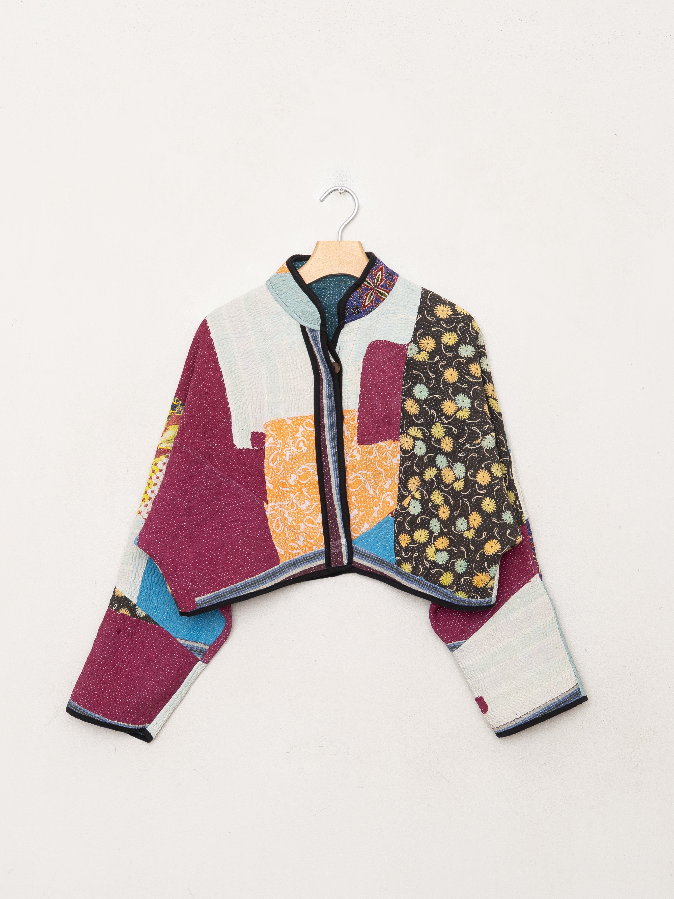 The Kaira Cropped Quilted Patchwork Kantha Jacket