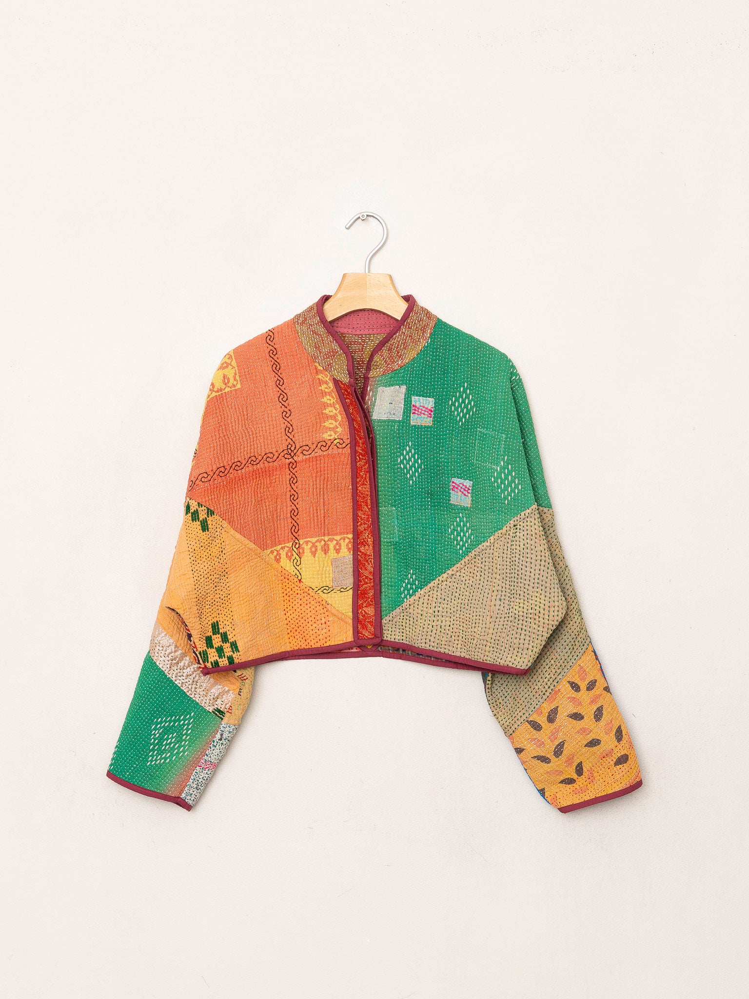 The Kaira Cropped Quilted Patchwork Kantha Jacket