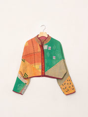 The Kaira Cropped Quilted Patchwork Kantha Jacket