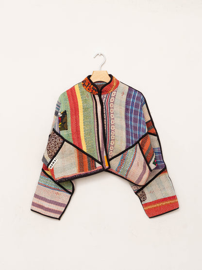 The Kaira Cropped Quilted Patchwork Kantha Jacket