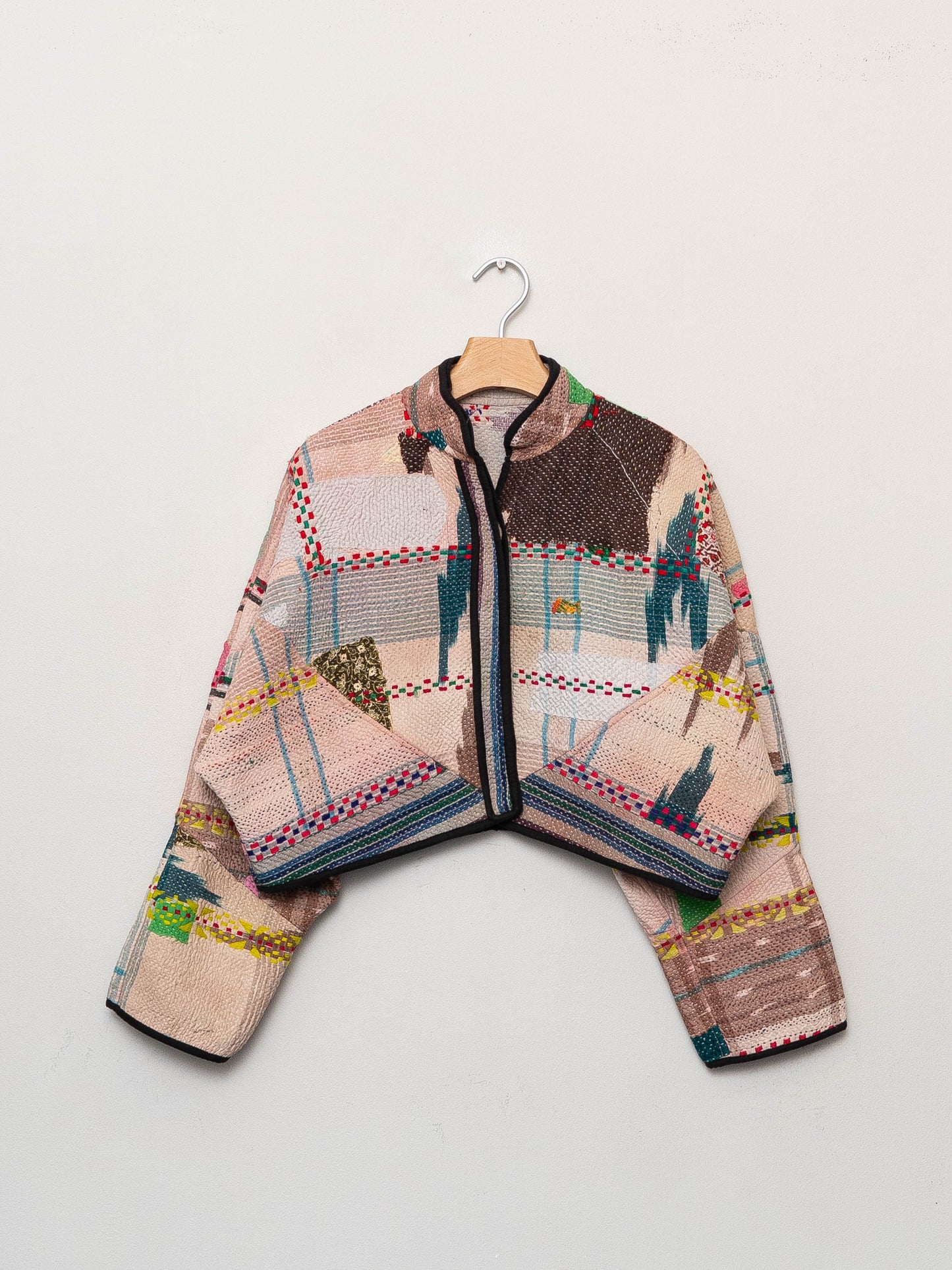 The Kaira Cropped Quilted Patchwork Kantha Jacket