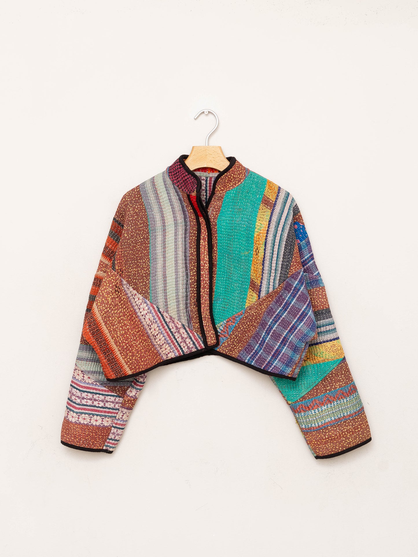 The Kaira Cropped Quilted Patchwork Kantha Jacket