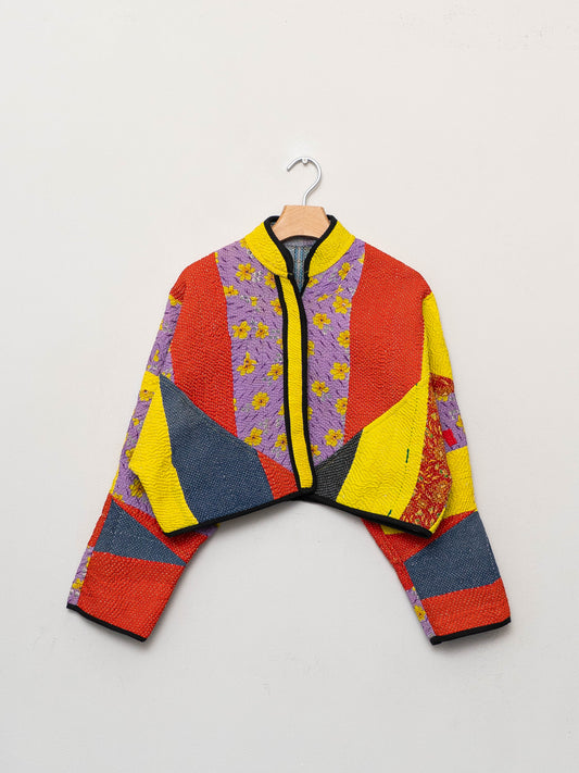 The Kaira Cropped Quilted Patchwork Kantha Jacket