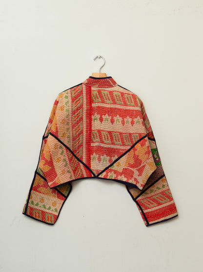 The Kaira Cropped Quilted Patchwork Kantha Jacket