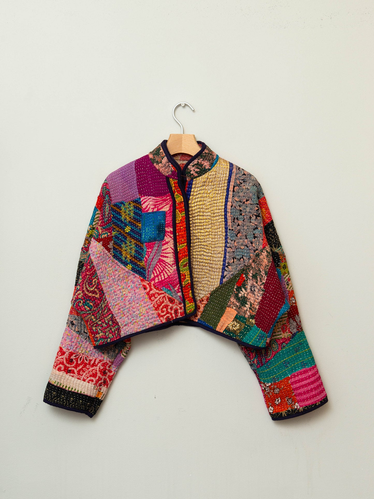 The Kaira Cropped Quilted Patchwork Kantha Jacket