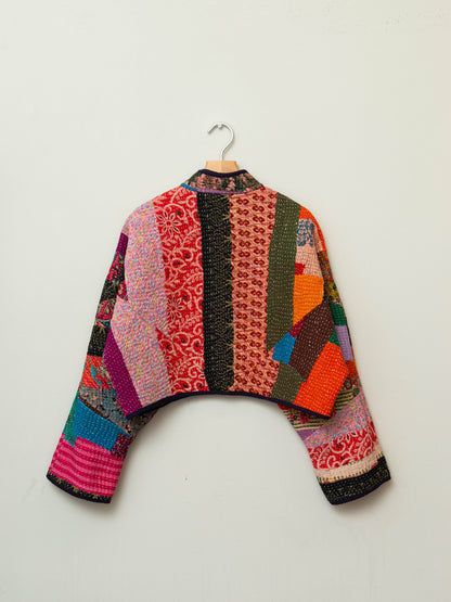 The Kaira Cropped Quilted Patchwork Kantha Jacket