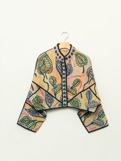 The Kaira Cropped Suzani Quilted Kantha Jacket