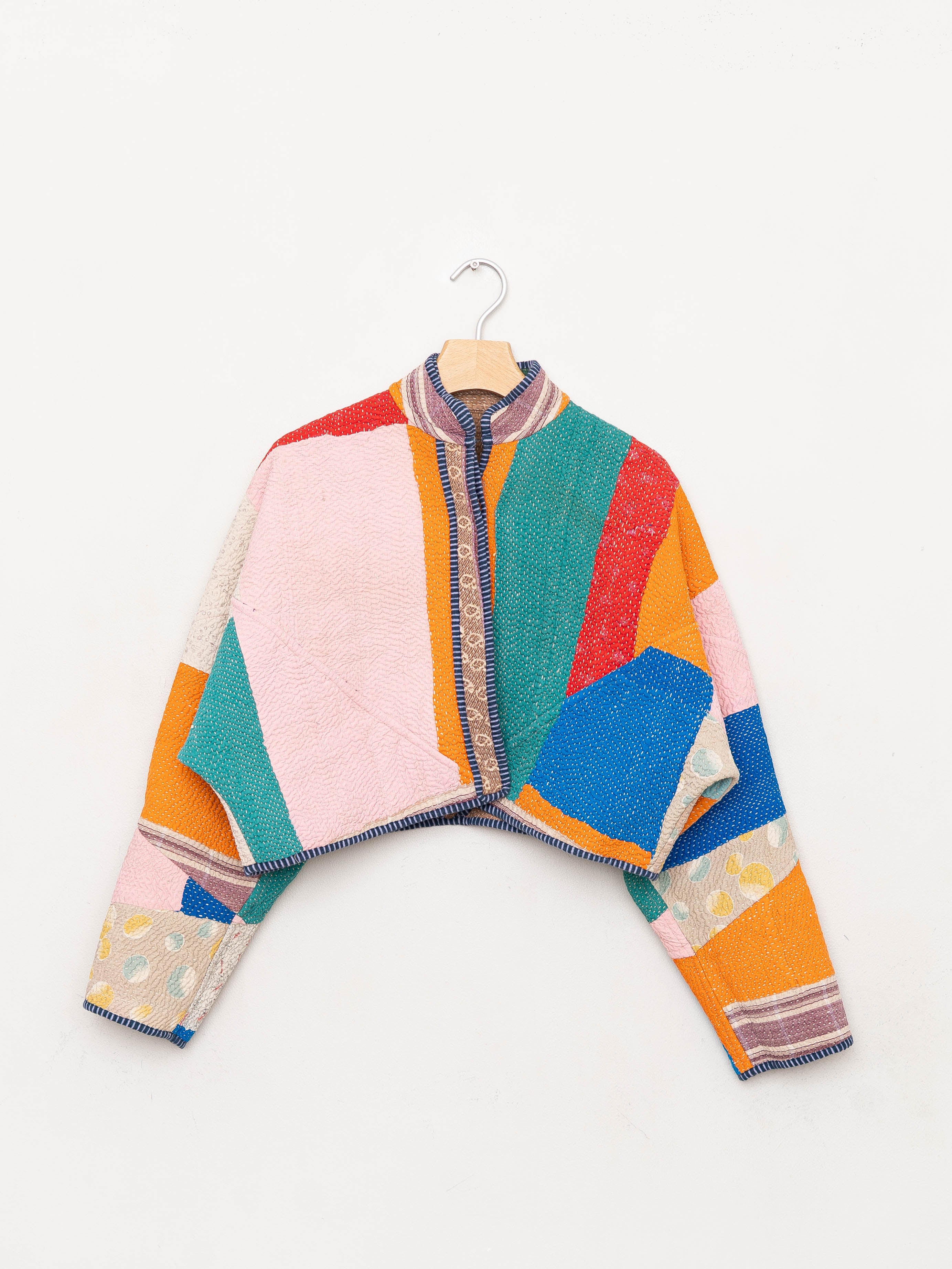 The Kaira Cropped Quilted Patchwork Kantha Jacket