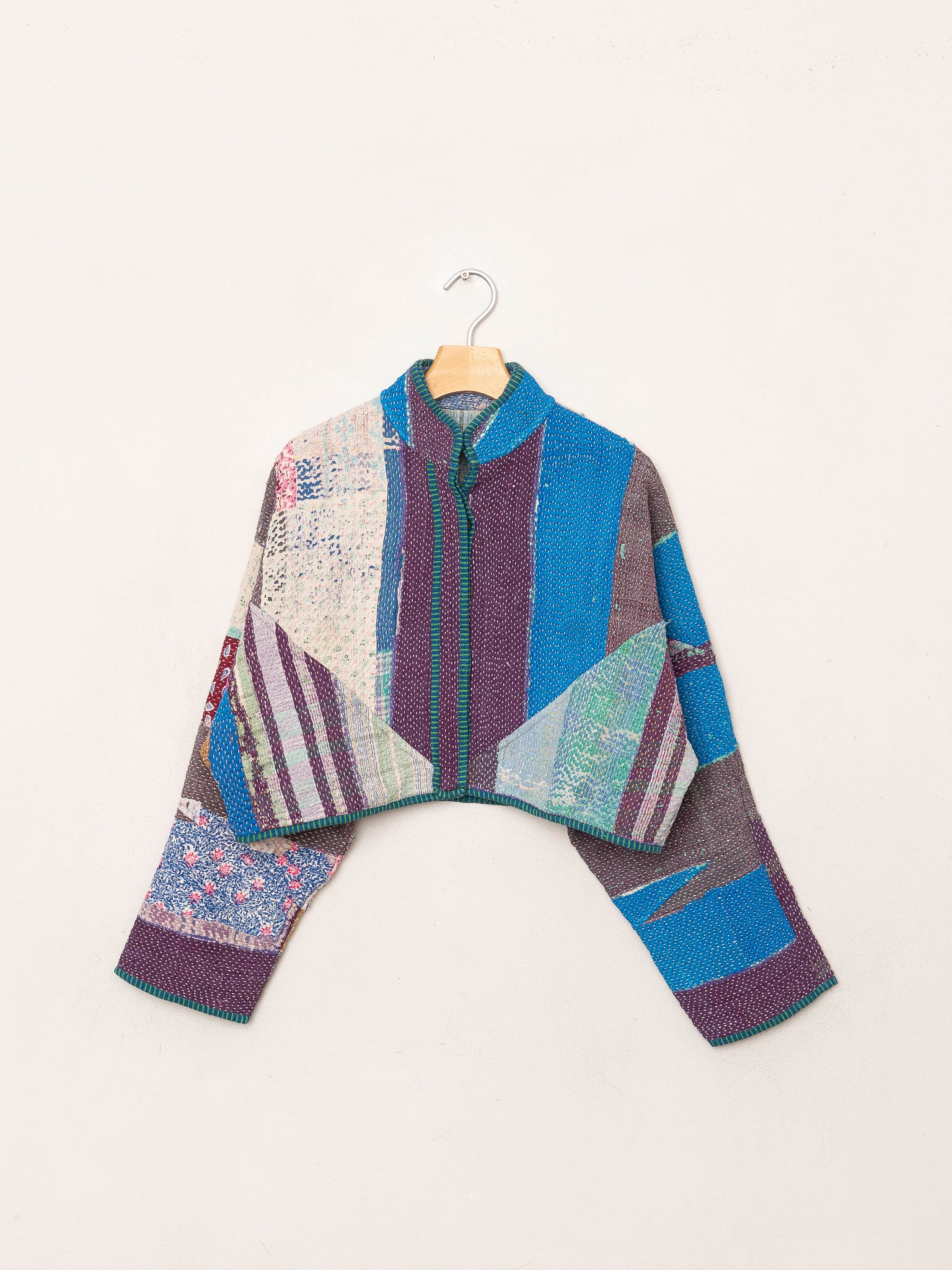 The Kaira Cropped Quilted Patchwork Kantha Jacket