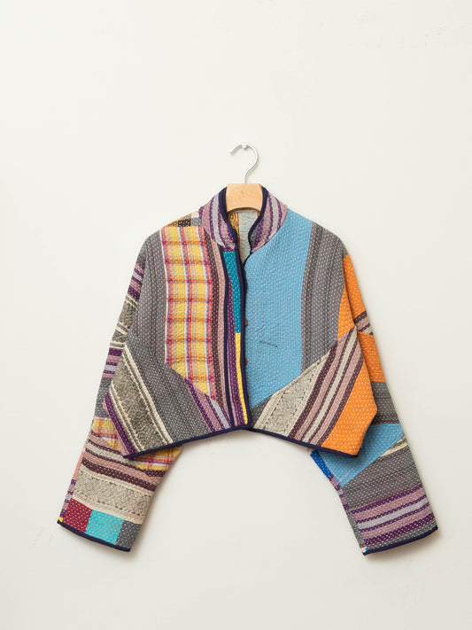 The Kaira Cropped Quilted Patchwork Kantha Jacket