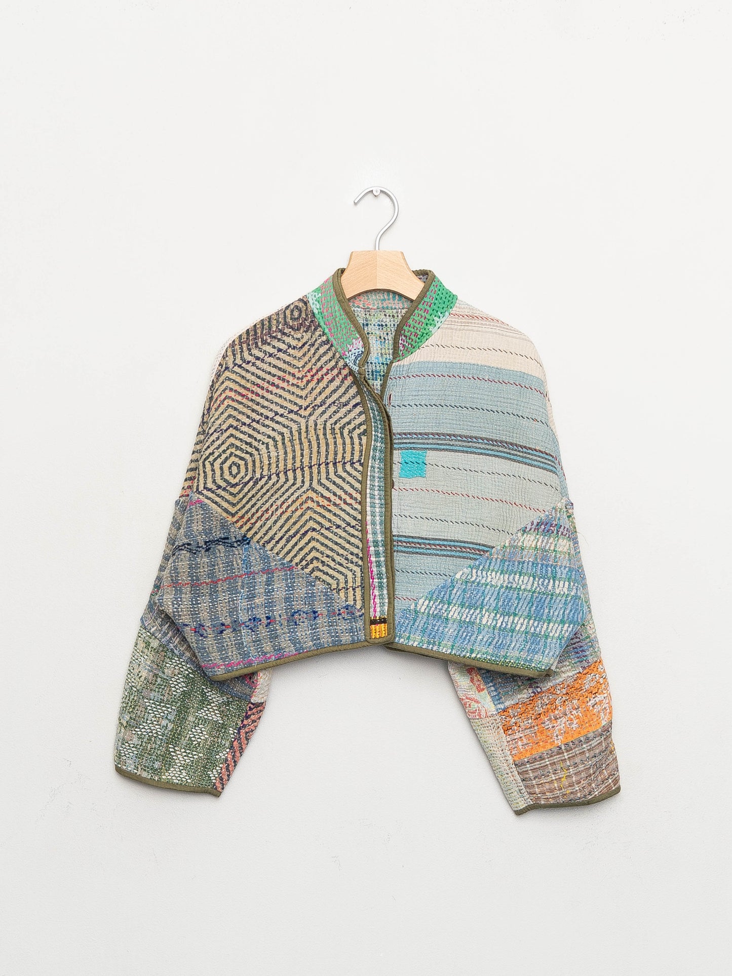 The Kaira Cropped Quilted Patchwork Kantha Jacket