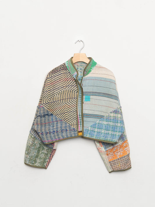 The Kaira Cropped Quilted Patchwork Kantha Jacket