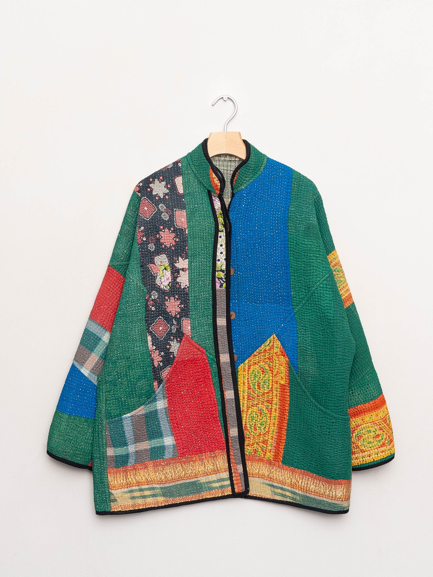 The Narmada Quilted Patchwork Kantha Jacket