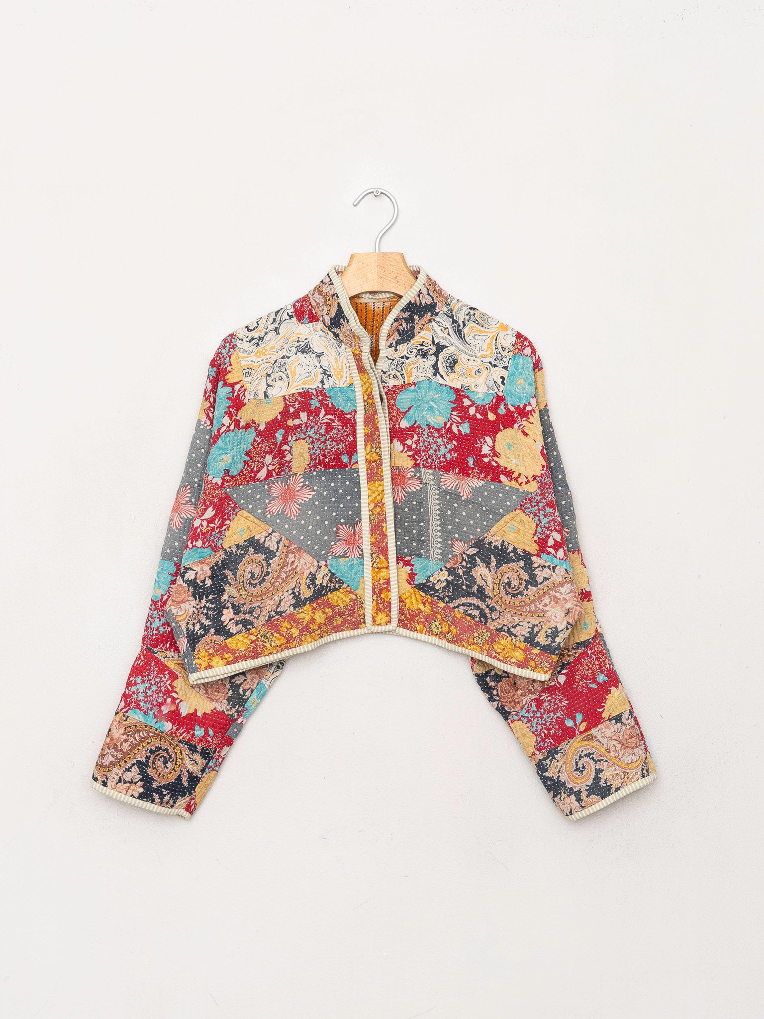The Kaira Cropped Quilted Patchwork Kantha Jacket
