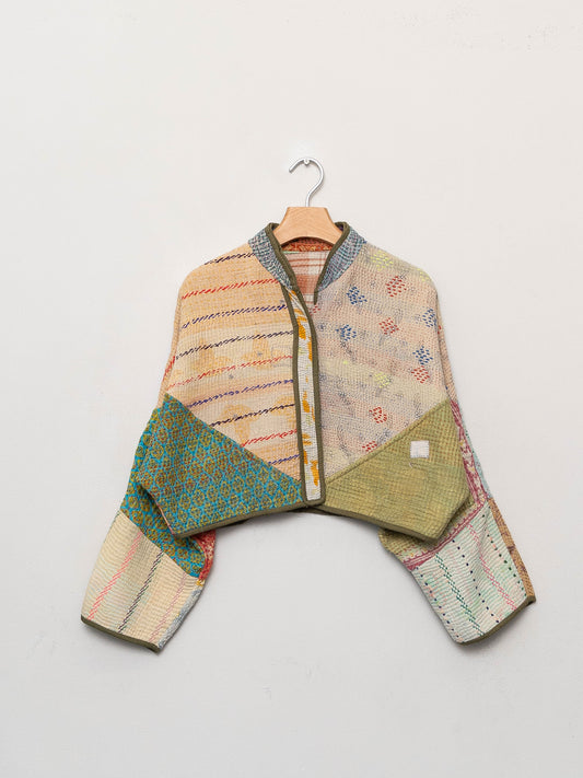 The Kaira Cropped Quilted Patchwork Kantha Jacket