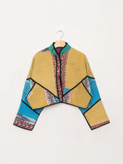 The Kaira Cropped Quilted Patchwork Kantha Jacket