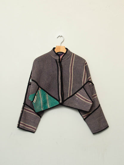 The Kaira Cropped Quilted Patchwork Kantha Jacket