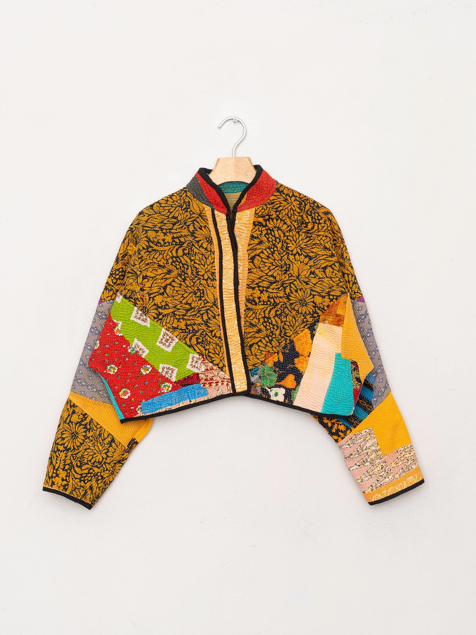 The Kaira Cropped Quilted Patchwork Kantha Jacket