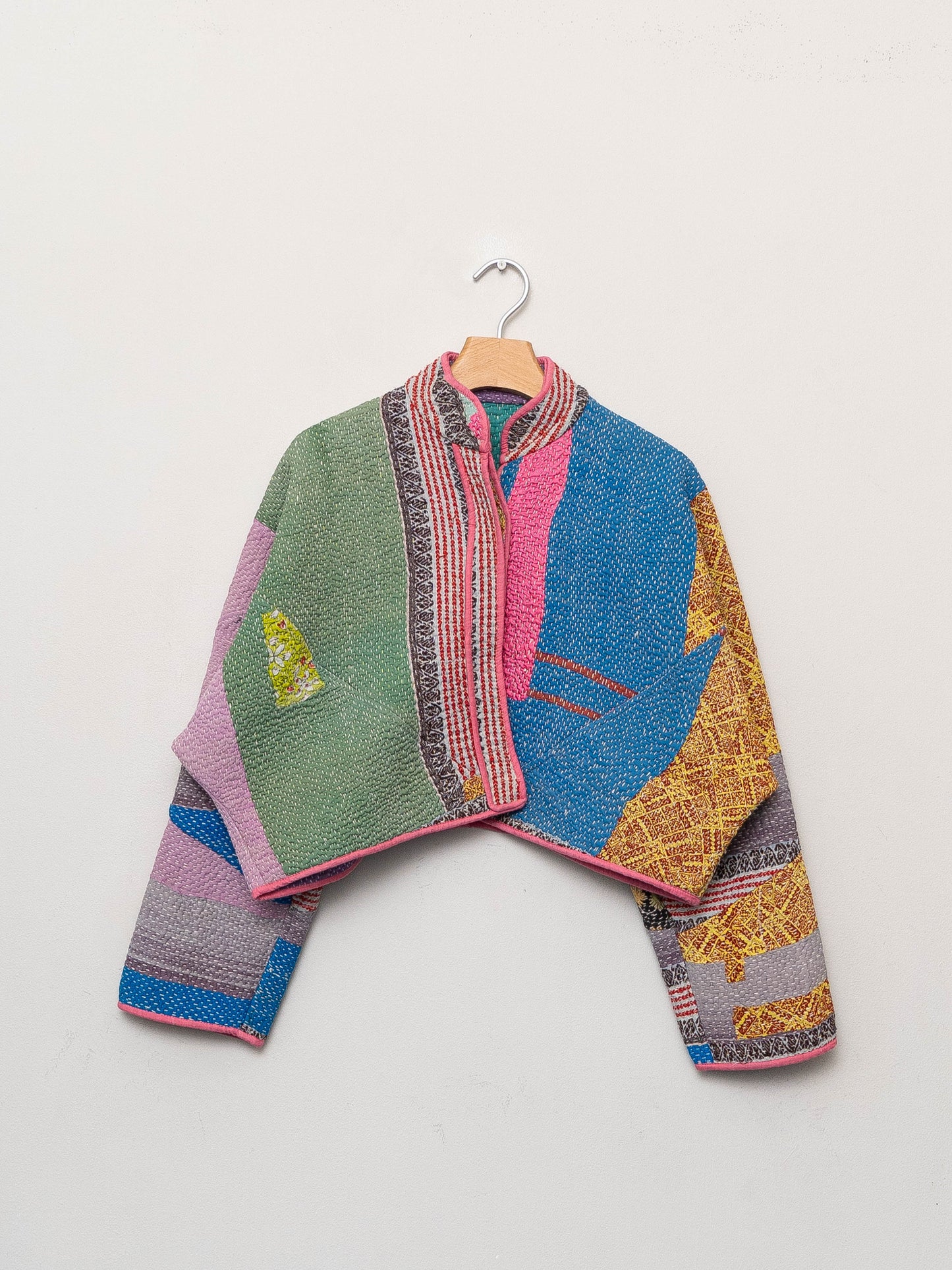 The Kaira Cropped Quilted Patchwork Kantha Jacket