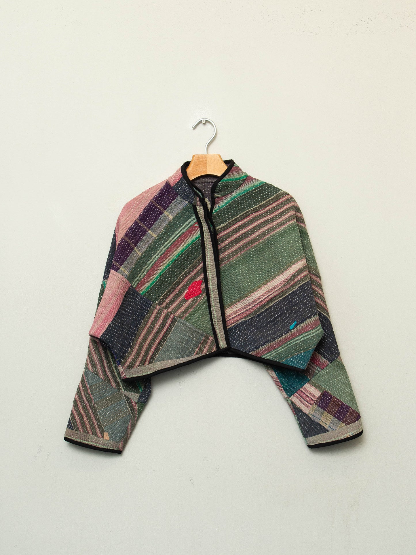 The Kaira Cropped Quilted Patchwork Kantha Jacket