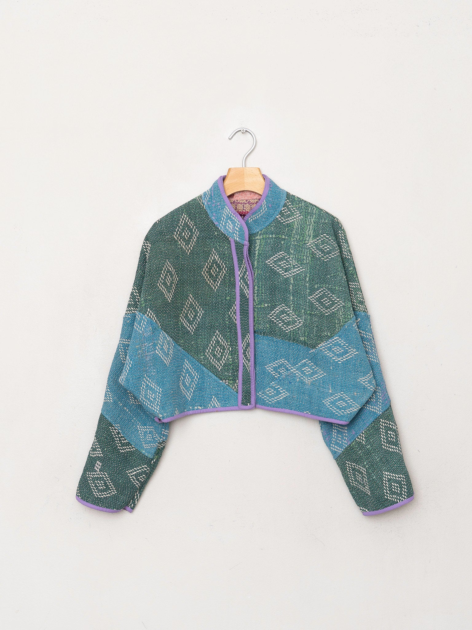 The Kaira Cropped Quilted Patchwork Kantha Jacket