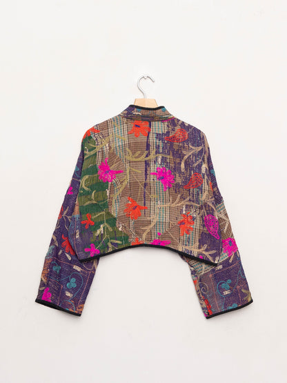 The Kaira Cropped Suzani Quilted Kantha Jacket