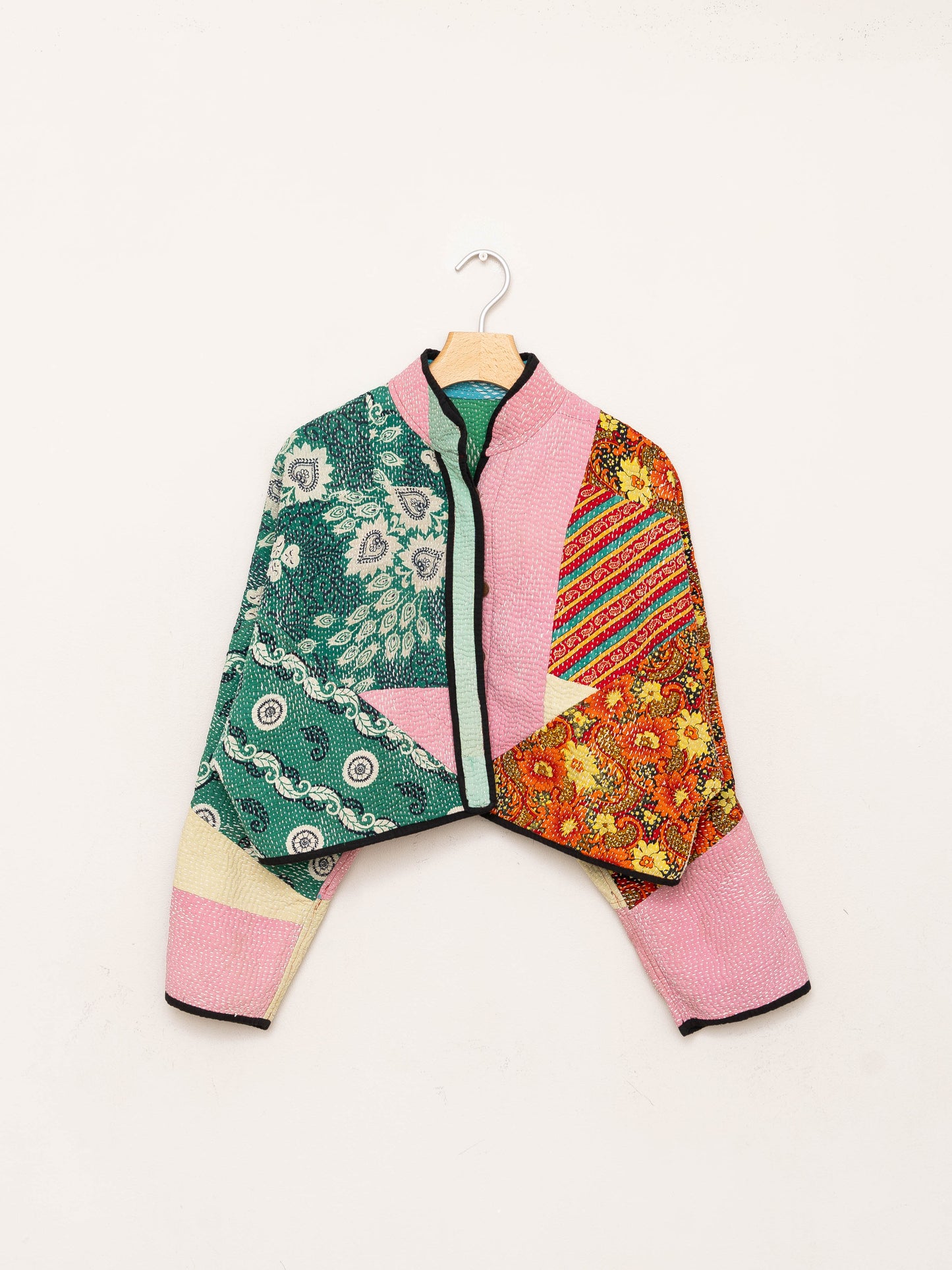 The Kaira Cropped Quilted Patchwork Kantha Jacket