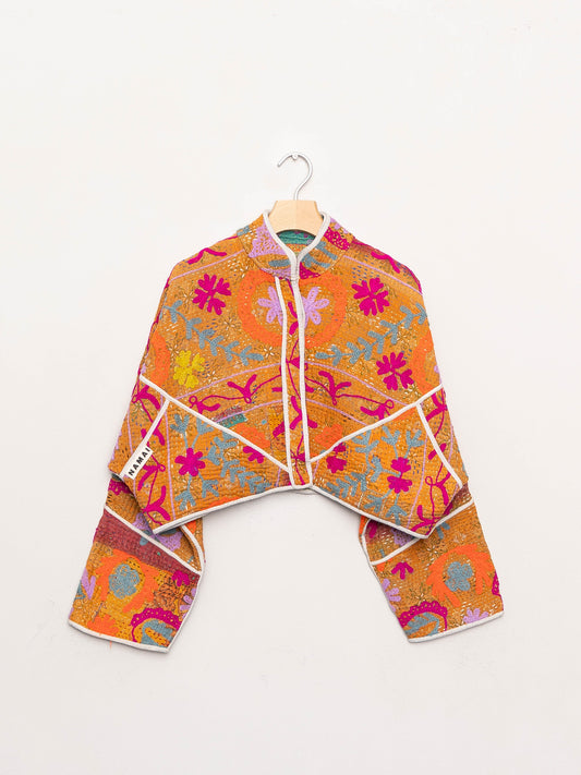 The Kaira Cropped Suzani Quilted Kantha Jacket