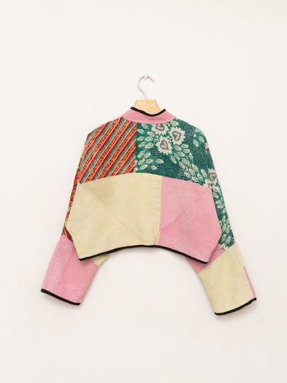 The Kaira Cropped Quilted Patchwork Kantha Jacket