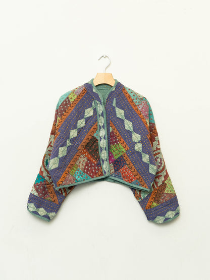 The Kaira Cropped Suzani Cut Out Kantha Jacket